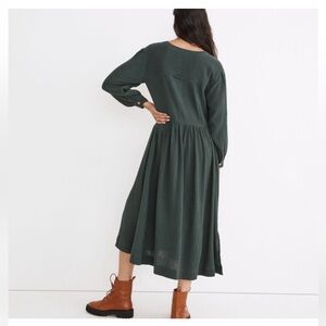 NWT Madewell Lightspun Button-Front Midi Dark Green Dress size 12